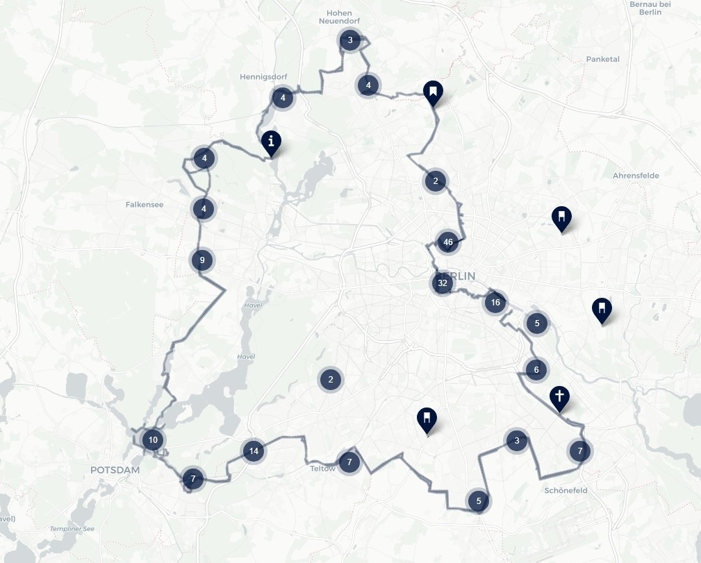 Screenshot von einer Karte von Berlin mit kleinen Pins